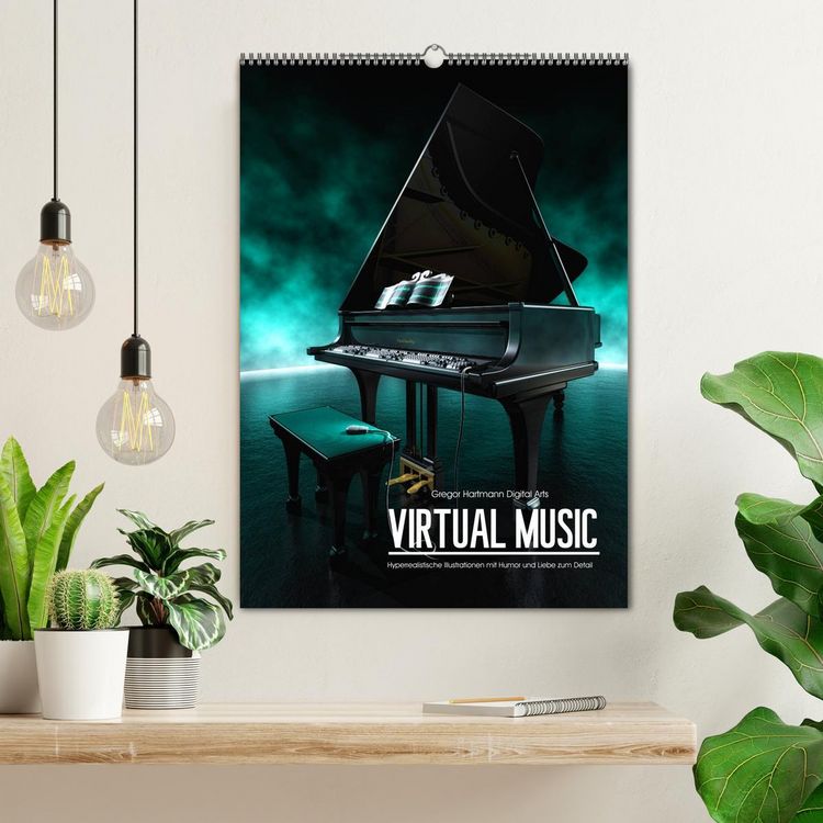 Produktbild: VIRTUAL MUSIC - Musikinstrumente in Hyperrealistischen Illustrationen (Wandkalender 2026 DIN A2 hoch), CALVENDO Monatskalender