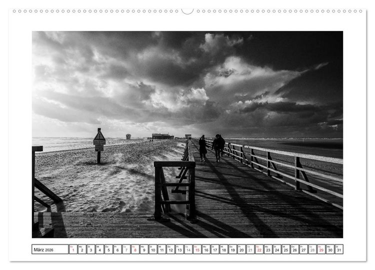 Produktbild: Am Strand von St. Peter-Ording SCHWARZ-WEISS (hochwertiger Premium Wandkalender 2026 DIN A2 quer), Kunstdruck in Hochglanz