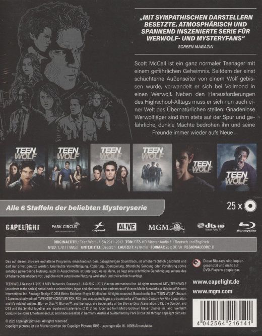 Produktbild: Teen Wolf - Die komplette Serie (Staffel 1-6) (Softbox + Schuber) [25 BRs]