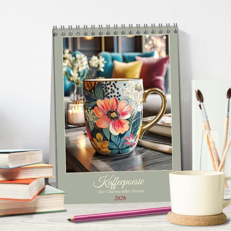 Produktbild: Kaffeepoesie. Der Charme edler Tassen (Tischkalender 2026 DIN A5 hoch), CALVENDO Monatskalender