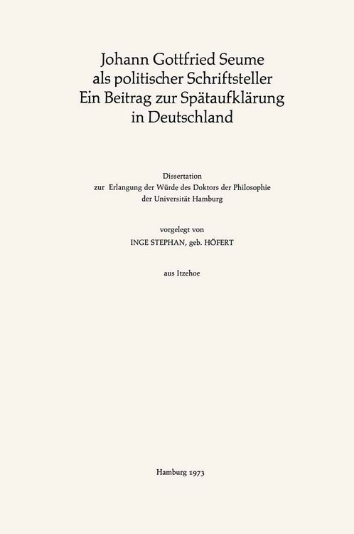 Produktbild: Johann Gottfried Seume als politischer Schriftsteller Ein Beitrag zur Sp&auml;taufkl&auml;rung in Deutschland