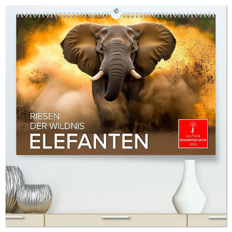 Produktbild: Elefanten - Riesen der Wildnis (hochwertiger Premium Wandkalender 2026 DIN A2 quer), Kunstdruck in Hochglanz