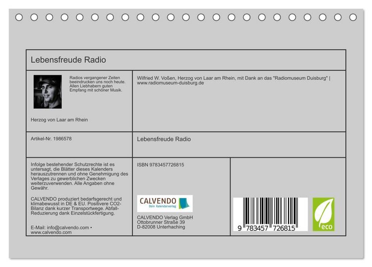 Produktbild: Lebensfreude Radio (Tischkalender 2026 DIN A5 quer), CALVENDO Monatskalender