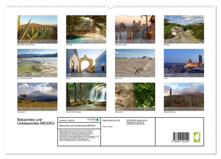 Produktbild: Bekanntes und Unbekanntes MEXIKO (hochwertiger Premium Wandkalender 2026 DIN A2 quer), Kunstdruck in Hochglanz