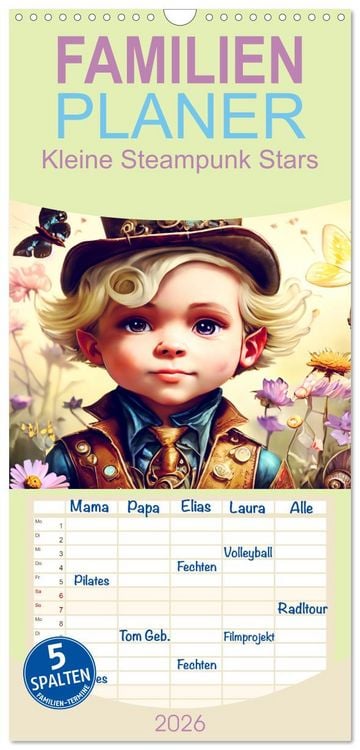 Produktbild: Familienplaner 2026 - Kleine Steampunk Stars mit 5 Spalten (Wandkalender, 21 x 45 cm) CALVENDO