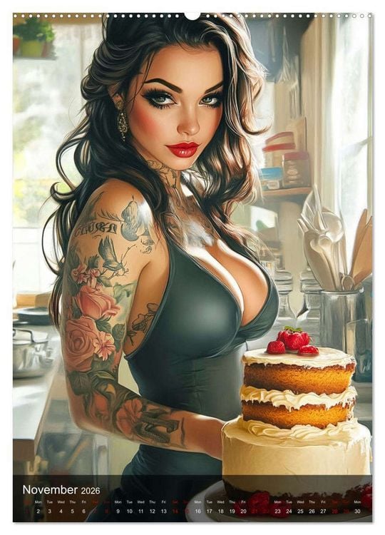 Produktbild: Tattoo Girls and Cakes (Wall Calendar 2026 DIN A2 portrait), CALVENDO 12 Month Wall Calendar