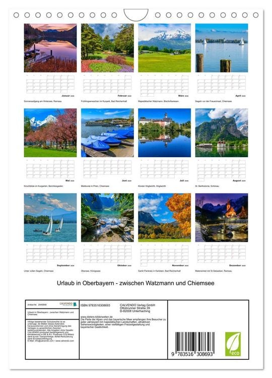 Produktbild: Urlaub in Oberbayern - zwischen Watzmann und Chiemsee (Wandkalender 2026 DIN A4 hoch), CALVENDO Monatskalender