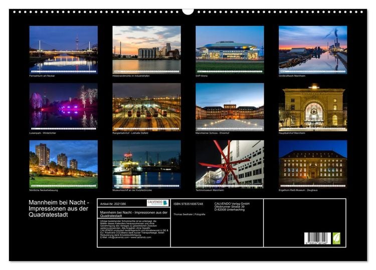 Produktbild: Mannheim bei Nacht - Impressionen aus der Quadratestadt (Wandkalender 2026 DIN A2 quer), CALVENDO Monatskalender