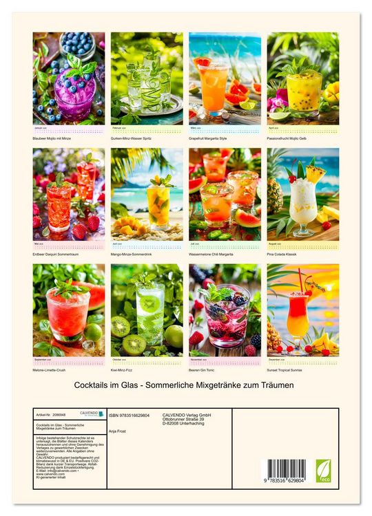 Produktbild: Cocktails im Glas - Sommerliche Mixgetr&auml;nke zum Tr&auml;umen (Wandkalender 2026 DIN A3 hoch), CALVENDO Monatskalender