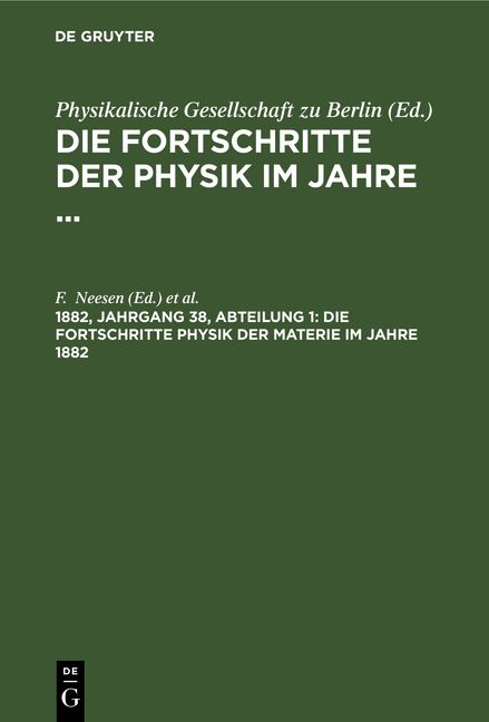 Produktbild: Die Fortschritte Physik der Materie im Jahre 1882
