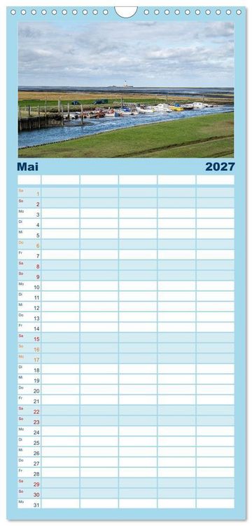 Produktbild: Familienplaner 2027 - Nordfriesland - weiter Horizont, faszinierende Natur, idyllische St&auml;dte mit 5 Spalten (Wandkalender, 21 x 45 cm) CALVENDO