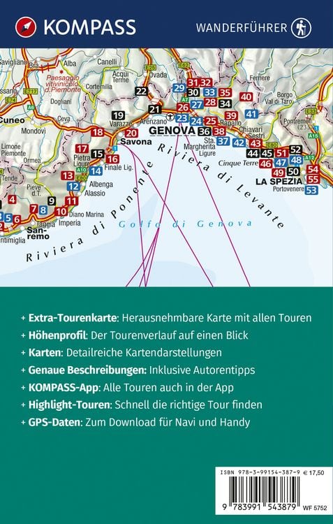 Produktbild: KOMPASS Wanderf&uuml;hrer Ligurien mit Cinque Terre, 50 Touren mit Extra-Tourenkarte