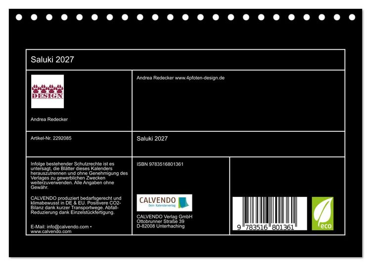 Produktbild: Saluki 2027 (Tischkalender 2027 DIN A5 quer), CALVENDO Monatskalender