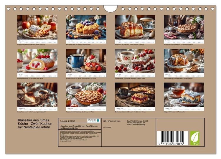 Produktbild: Klassiker aus Omas K&uuml;che - Zw&ouml;lf Kuchen mit Nostalgie-Gef&uuml;hl (Wandkalender 2026 DIN A4 quer), CALVENDO Monatskalender