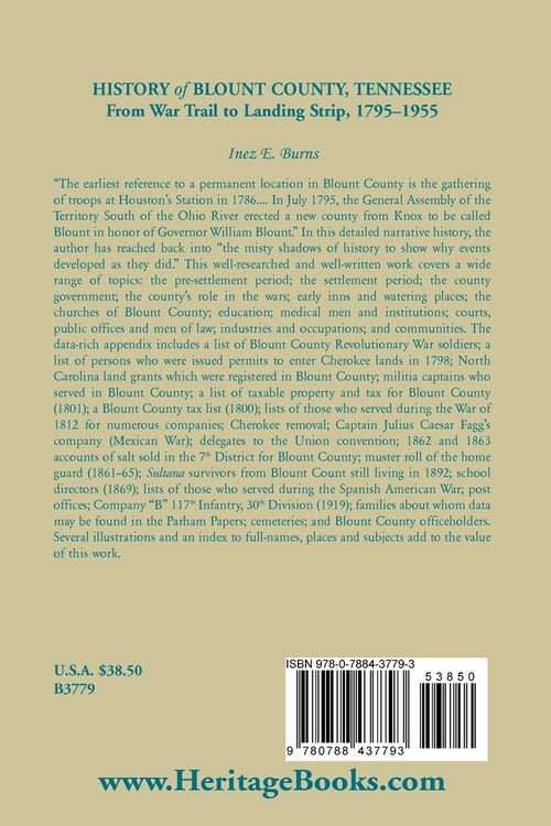 Produktbild: History of Blount County, Tennessee, From War Trail to Landing Strip, 1795-1955