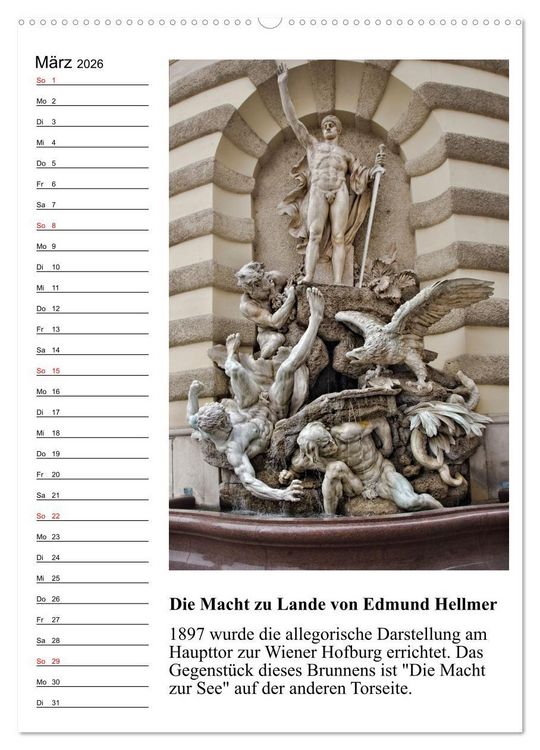 Produktbild: Brunnenkunst in Wien (hochwertiger Premium Wandkalender 2026 DIN A2 hoch), Kunstdruck in Hochglanz