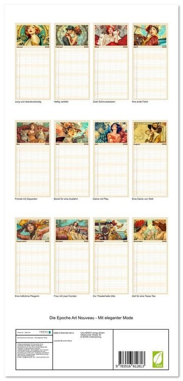 Produktbild: Familienplaner 2026 - Die Epoche Art Nouveau - Mit eleganter Mode mit 5 Spalten (Wandkalender, 21 x 45 cm) CALVENDO