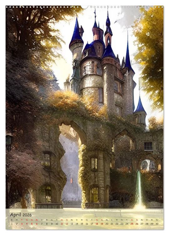 Produktbild: M&auml;rchenhafte Schl&ouml;sser - In den Jahreszeiten - Digitalart (hochwertiger Premium Wandkalender 2026 DIN A2 hoch), Kunstdruck in Hochglanz