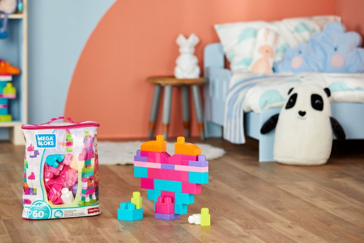 Produktbild: Mega Bloks Bausteine-Beutel pink (60 Teile), Steck-Bausteine Kinder, Bauklötze