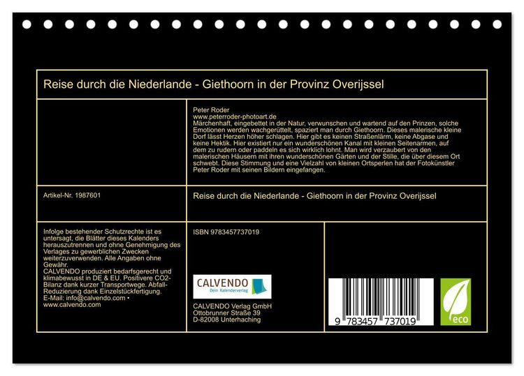 Produktbild: Reise durch die Niederlande - Giethoorn in der Provinz Overijssel (Tischkalender 2026 DIN A5 quer), CALVENDO Monatskalender