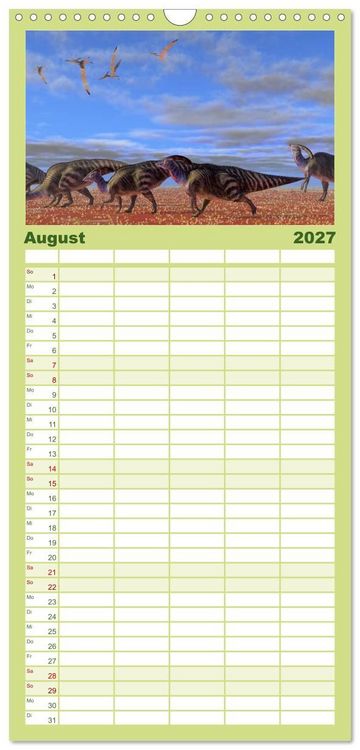 Produktbild: Familienplaner 2027 - Dinosaurier. Urzeitliche Giganten mit 5 Spalten (Wandkalender, 21 x 45 cm) CALVENDO
