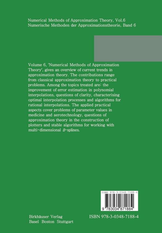 Produktbild: Numerical Methods of Approximation Theory, Vol.6 \ Numerische Methoden der Approximationstheorie, Band 6