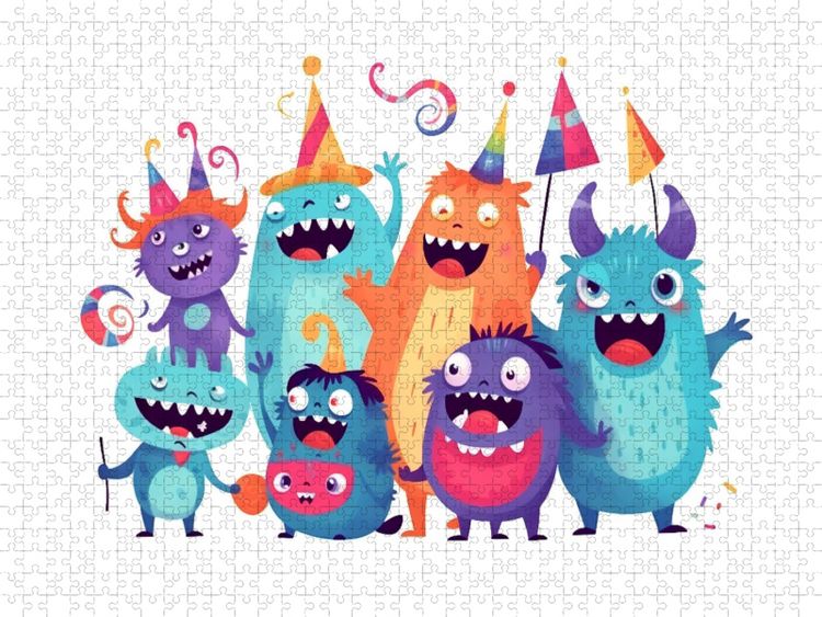 Produktbild: CALVENDO Puzzle Lustige Monster feiern eine Party. Geburtstagsparty | 1000 Teile Lege-Gr&ouml;&szlig;e 64x48cm Foto-Puzzle f&uuml;r gl&uuml;ckliche Stunden