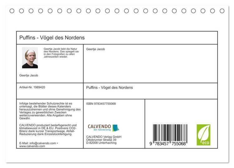 Produktbild: Puffins - V&ouml;gel des Nordens (Tischkalender 2026 DIN A5 quer), CALVENDO Monatskalender