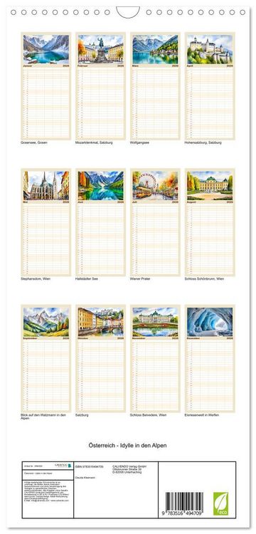 Produktbild: Familienplaner 2026 - &Ouml;sterreich - Idylle in den Alpen mit 5 Spalten (Wandkalender, 21 x 45 cm) CALVENDO