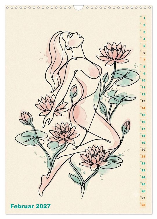Produktbild: Bl&uuml;tenhauch und Silhouette - Line Art trifft Aquarell (Wandkalender 2027 DIN A3 hoch), CALVENDO Monatskalender