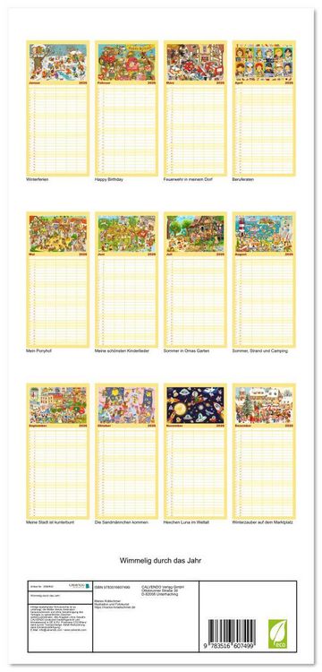 Produktbild: Familienplaner 2026 - Wimmelig durch das Jahr mit 5 Spalten (Wandkalender, 21 x 45 cm) CALVENDO