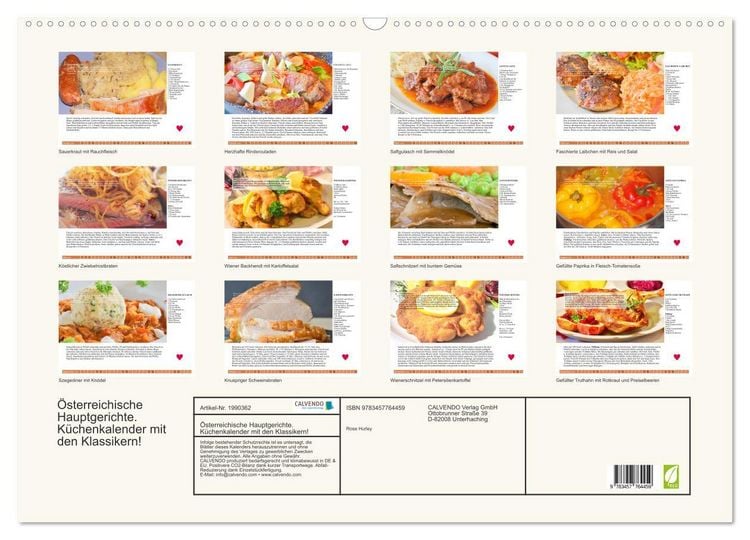 Produktbild: &Ouml;sterreichische Hauptgerichte. K&uuml;chenkalender mit den Klassikern! (Wandkalender 2026 DIN A2 quer), CALVENDO Monatskalender