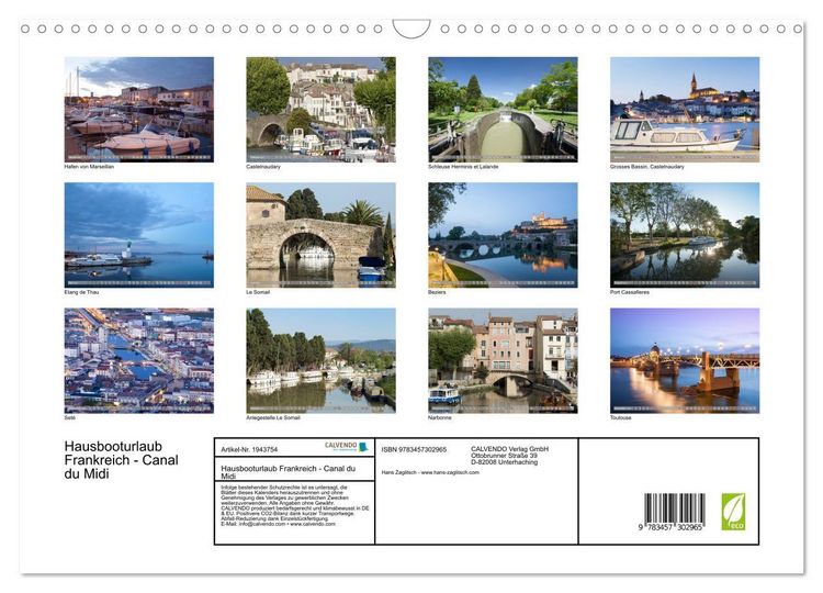 Produktbild: Hausbooturlaub Frankreich - Canal du Midi (Wandkalender 2026 DIN A3 quer), CALVENDO Monatskalender