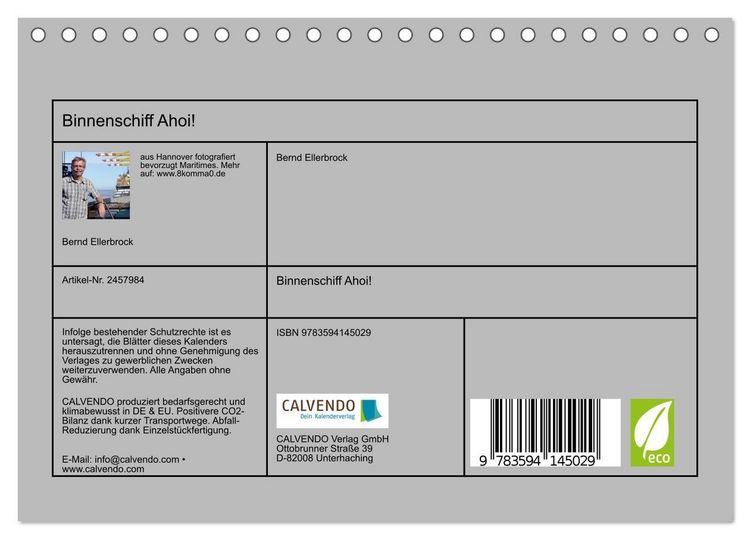 Produktbild: Binnenschiff Ahoi! (Tischkalender 2027 DIN A5 quer), CALVENDO Monatskalender