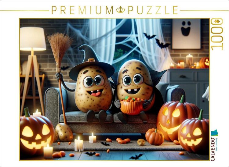 Produktbild: CALVENDO Puzzle Gruselspa&szlig; auf der Couch: Kartoffeln feiern Halloween | 1000 Teile Lege-Gr&ouml;&szlig;e 64x48cm Foto-Puzzle f&uuml;r gl&uuml;ckliche Stunden