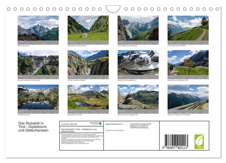 Produktbild: Das Stubaital in Tirol - Gipfelsturm und Gletscherseen (Wandkalender 2026 DIN A4 quer), CALVENDO Monatskalender