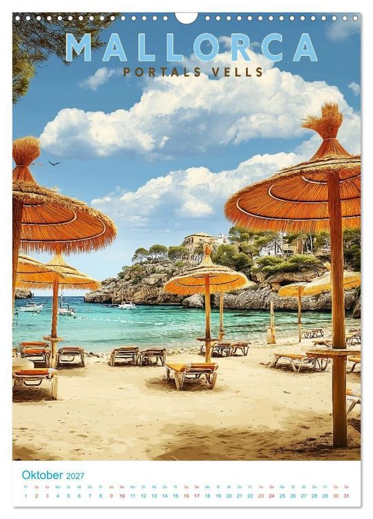 Produktbild: Mallorca - Old School Poster Style (Wandkalender 2027 DIN A3 hoch), CALVENDO Monatskalender