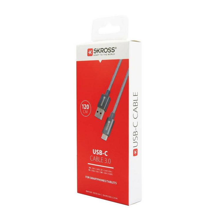 Produktbild: Skross USB-Kabel USB 3.2 Gen1 USB-A Stecker 1.20 m Spacegrau Rund, Flexibel, Stoff-Ummantelung SKCA0012A-C120CN