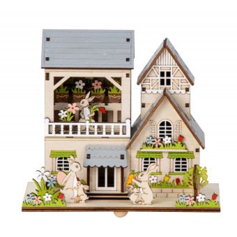 Produktbild: Holz Osterhaus h=17cm b=18cm mit LED Licht