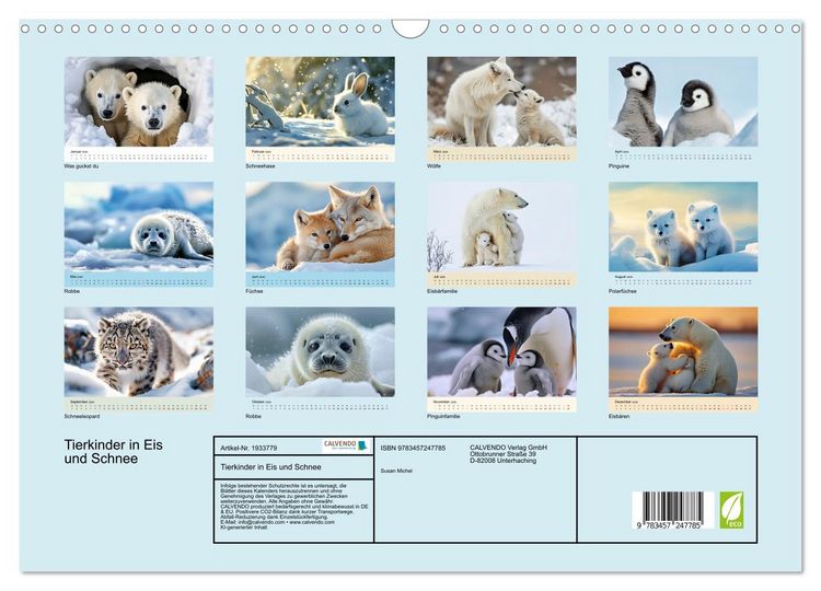 Produktbild: Tierkinder in Eis und Schnee (Wandkalender 2026 DIN A3 quer), CALVENDO Monatskalender