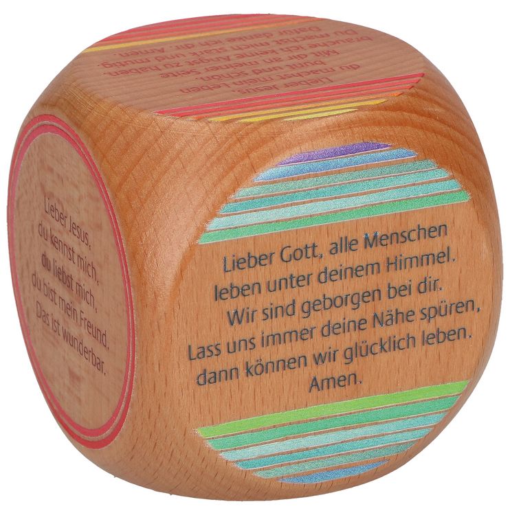 Produktbild: Gebetsw&uuml;rfel 6x6 cm; natur mit farbiger Pr&auml;gung Mutmach-Gebete