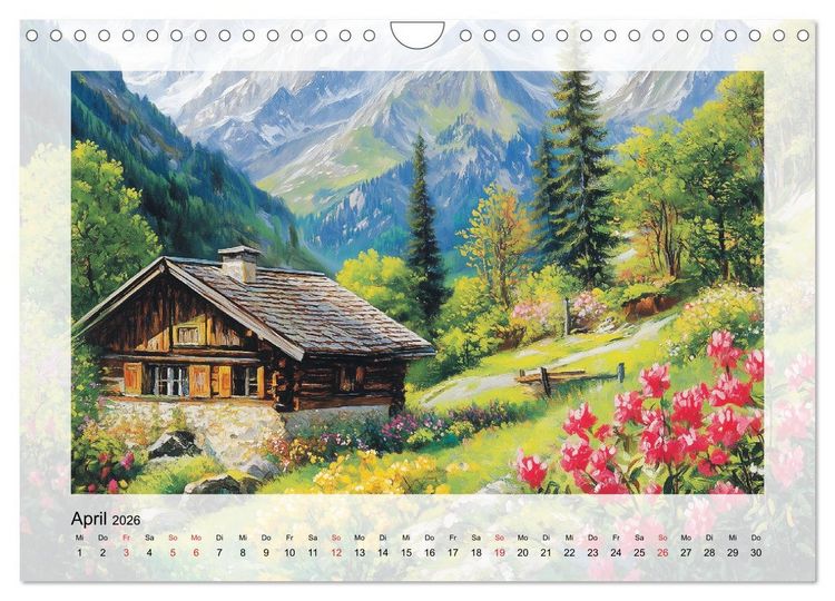 Produktbild: Zauber der Berge. Malerische Naturwunder in &Ouml;loptik (Wandkalender 2026 DIN A4 quer), CALVENDO Monatskalender