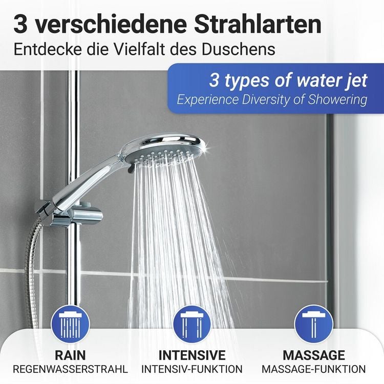 Produktbild: Duschkopf Grau &Oslash; 11 cm, mit 3 Strahlarten