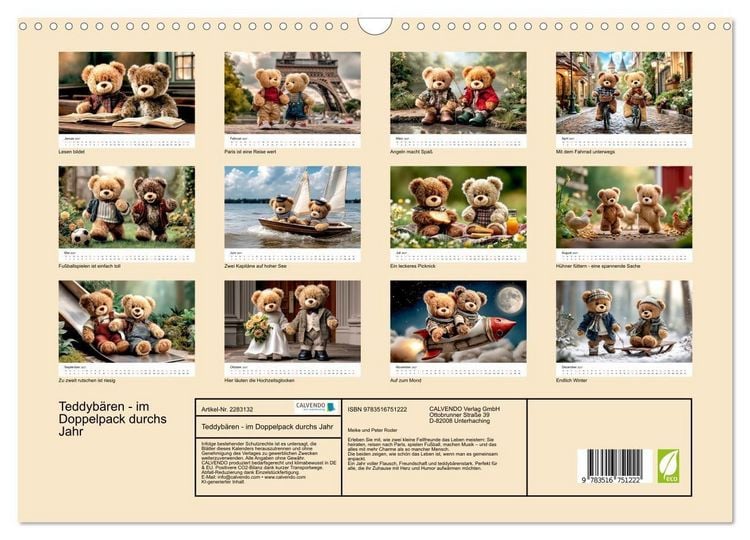 Produktbild: Teddyb&auml;ren - im Doppelpack durchs Jahr (Wandkalender 2027 DIN A3 quer), CALVENDO Monatskalender