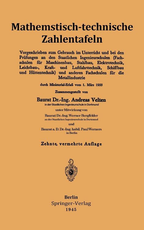 Produktbild: Mathematisch-technische Zahlentafeln