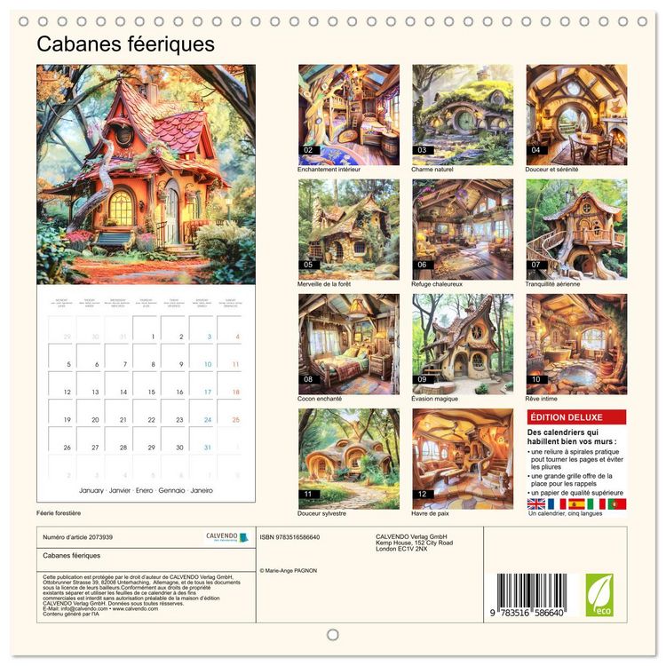 Produktbild: Cabanes f&eacute;eriques (Calendrier mural carr&eacute; 2026 30x30 cm) Calendrier double avec une page pour vos prises de notes
