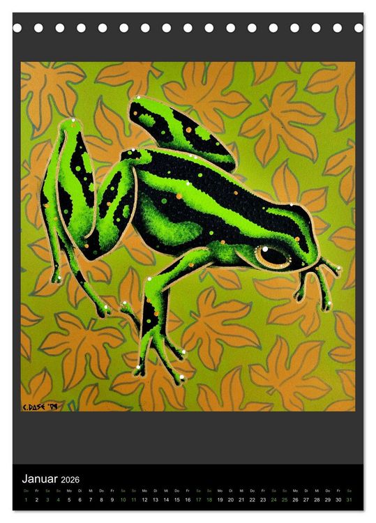 Produktbild: Acrylic paintings - Pfeilgiftfr&ouml;sche und Cham&auml;leons (Tischkalender 2026 DIN A5 hoch), CALVENDO Monatskalender