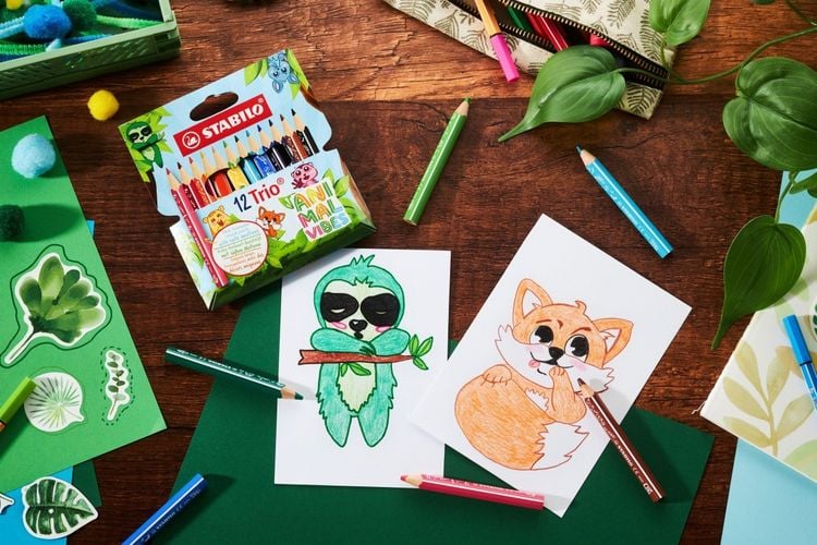 Produktbild: STABILO Buntstift Dreikant Trio dick kurz Animal Vibes, 12er Set