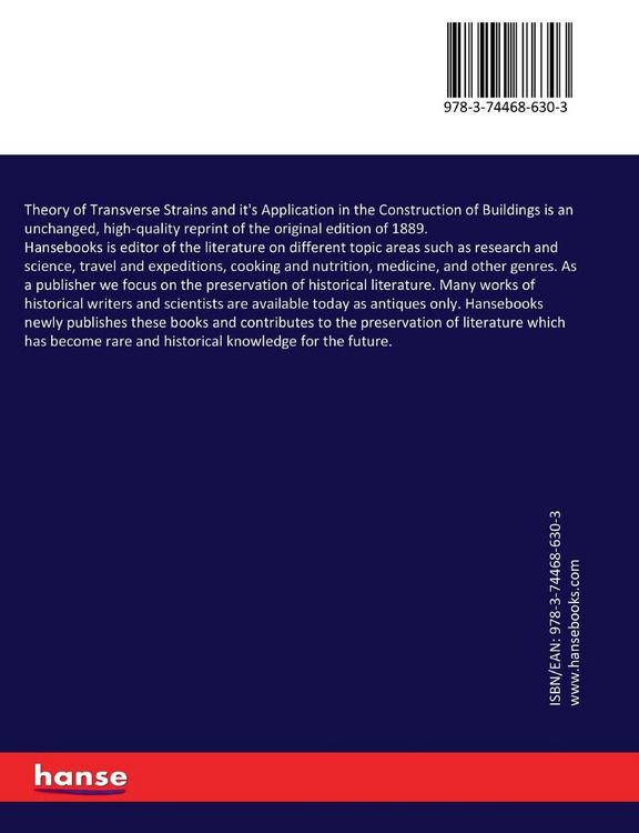 Produktbild: Theory of Transverse Strains and it's Application in the Construction of Buildings
