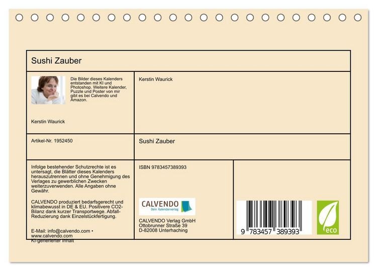 Produktbild: Sushi Zauber (Tischkalender 2026 DIN A5 quer), CALVENDO Monatskalender